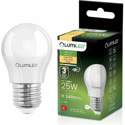 Lumiled LED žiarovka E27 P40 2,5W = 25W 249lm 3000K Warm 180°
