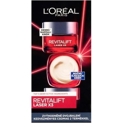 L'Oréal Paris Revitalift Laser X3 Day Cream darčekový set denný pleťový krém Revitalift Laser X3 50 ml + nočný pleťový krém Revitalift Laser X3 50 ml