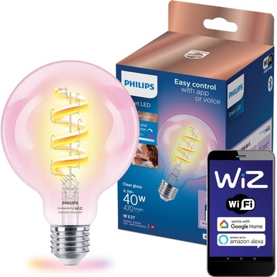 Philips Smart WiFi vlákno Clear G95 RGB E27 6,3 W Plná barva