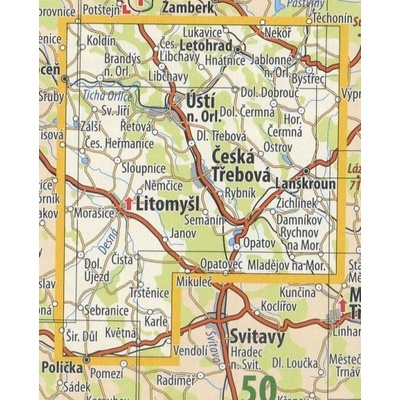 KČT 49 Českomoravské mezihoří - Českotřebovsko - nástěnná turistická mapa 60 x 90 cm Varianta: mapa v dřevěném rámu, Provedení: Ticiago černý