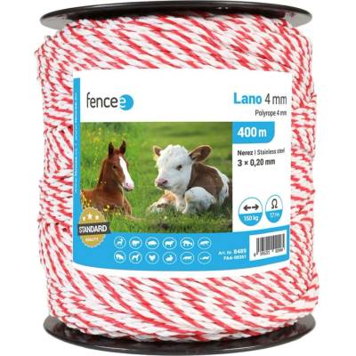 Lano pro elektrický ohradník, průměr 4 mm, bílo-červené, délka 400 m