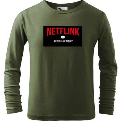 Dobrý triko dětské bavlněné triko s potiskem Netflink Khaki