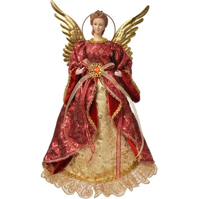 Vánoční figurka červeno-zlatý anděl se zlatými křídly a svatozáří – 40 cm