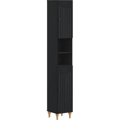 vidaXL Шкаф за баня с отворена рафт ALKMAAR Черно 30 x 31 x 190 см (896156)