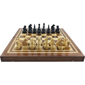 КОМПЛЕКТ ШАХ И ТАБЛА С ЕСТЕСТВЕН ФУРНИР ТЪМЕН ОРЕХ И БУК 34 СМ