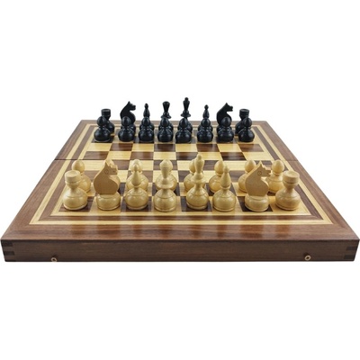 КОМПЛЕКТ ШАХ И ТАБЛА С ЕСТЕСТВЕН ФУРНИР ТЪМЕН ОРЕХ И БУК 34 СМ