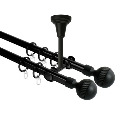 OK-GarnýžeCZ Garnýž kovová dvouřadá 19mm Gabi double černá 150 cm do stropu / kroužky s háčkem
