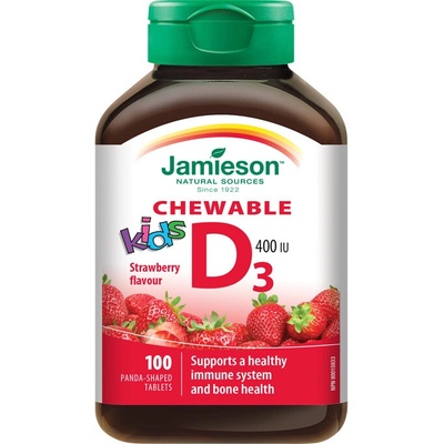 Jamieson Vitamín D3 Kids 400 IU tablety na cucání s příchutí jahody pro děti 100 tablet