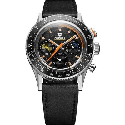 Nivada Grenchen Chronoking Meca Racing Carbon - Inter. Bezel - Black Leather