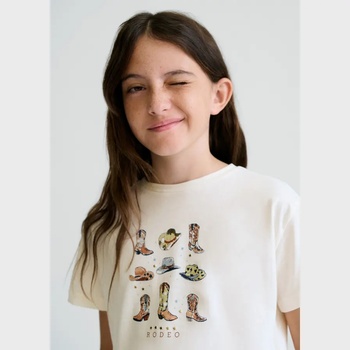 MAYORAL Тениска къс ръкав в мръсно бяло Rodeo за момиче Mayoral