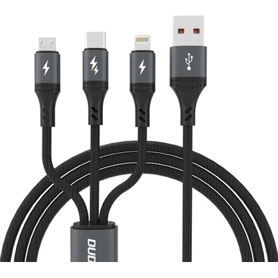 Dudao L3E 3 в 1 60W MicroUSB USB-C Lightning кабел 1, 2 м - черен (6976625333486)