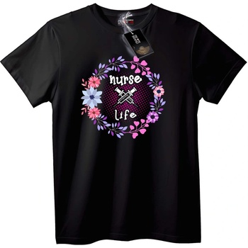 NOONEBRAND Тениска Медицинска Работа с Цветя - 2XL, Black