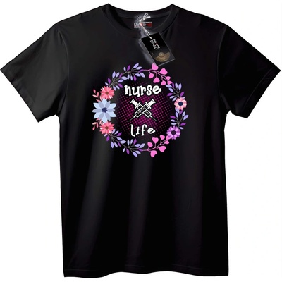 NOONEBRAND Тениска Медицинска Работа с Цветя - 2XL, Black