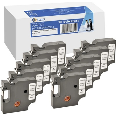 sada 10 ks G&G BB-D-G-D1-40913-10 kompatibilní náhradní DYMO 40913 plast Barva pásky: bílá Barva písma: černá 9 mm 7 m