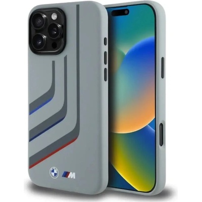 BMW Силиконов калъф BMW Turning Lines MagSafe за iPhone 16 Pro Max - сив (3666339325039)