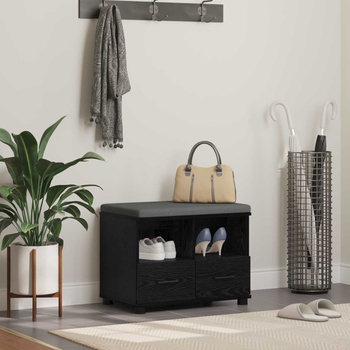 Image 1 of vidaXL Пейка за коридор с възглавница с рафт Черен Дъб 60 x 38 x 46 см (891449)