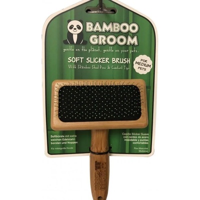 Alcott Bamboo Groom Soft Slicker Brush with Stainless Steel & Comfort Pins M бамбукова четка с ъглови метални бодлички за всеки тип козина