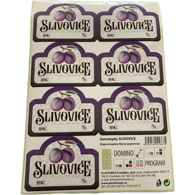 Samolepící etikety na láhve SLIVOVICE, arch 7ks – Hledejceny.cz