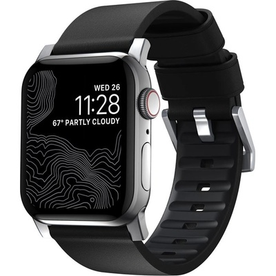 Nomad Кожена (естествена кожа) каишка за Apple Watch 42мм, 44мм, 45мм, 46мм, Ultra, Ultra 2 49мм - Nomad Active Band Pro (черен-сребрист) (NM1A41SNW0)