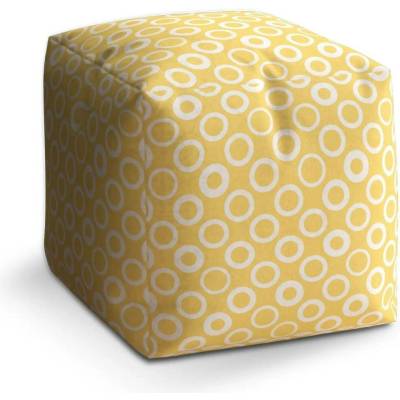 Sablio Taburet Cube Bílé kruhy na žluté - 50x50x50 cm
