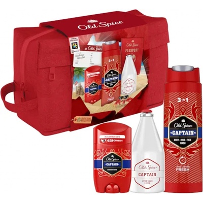Old Spice Captain deodorant 50 ml + sprchový gél 3v1 na tvár, telo a vlasy 250 ml + voda po holení 100 ml + drevený barel