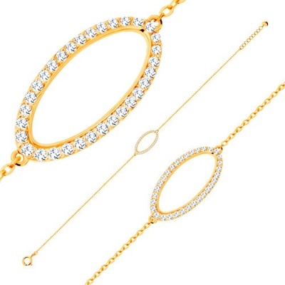 Šperky Eshop - Náramek ze žlutého 14K zlata - třpytivý obrys oválu se zirkony čiré barvy S2GG137.10