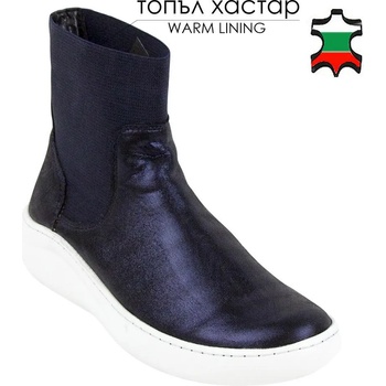 Image 1 of Български обувки Дамски сини боти от естествена напа с ластик 32818