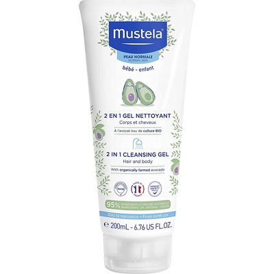 Mustela Измиващ гел-шампоан 2 в 1 Mustela - За коса и тяло, 200 ml