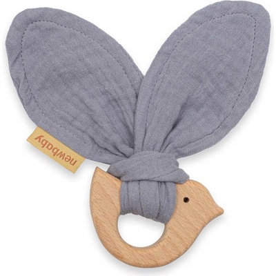 New Baby dětské kousátko s ptáčkem Bird grey