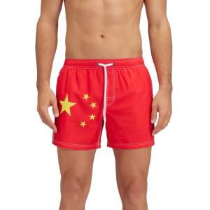 Sundek Бански гащета Sundek Elasticated waistband recycled polyester repreve china flag swimming shorts - Red (Fire Red)