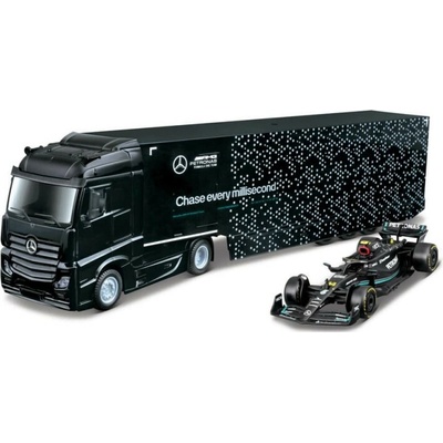 Bburago RACE M-B Tahač s návěsem + F1 Mercedes-AMG Petronas W15 2024) č. 63 George Russell 1:43