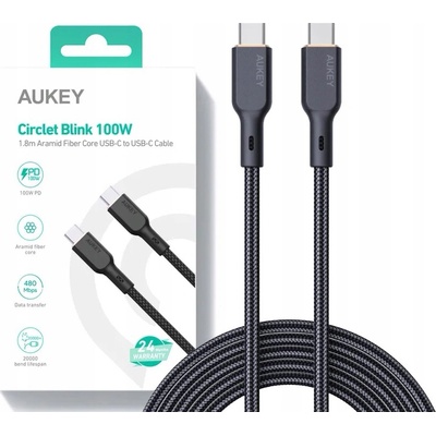 Aukey CB-KCC102 USB-C to USB-C, 100W, 1.8m, černý