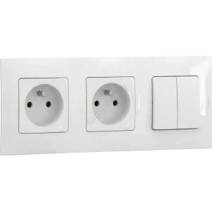 Legrand - Двойна битова розетка 250V/16A и двоен ключ №5 с бяла рамка NILOE (LR0023D)