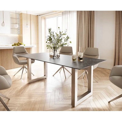 DELIFE Edge 200 x 100 keramika Laminam Nero Greco antracitová nerezová ocel široký