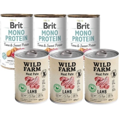 Brti MonoProtein Tuna & Sweet Potato 3 x 400 g & Wild Farm Pate Lamb 3 x 400 g