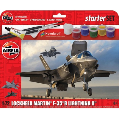 Airfix 1: 72 Американски изтребител Lockheed Martin F-35B Lightning II - Стартов комплект с 4 акрилни бои, лепило и четка (985510)