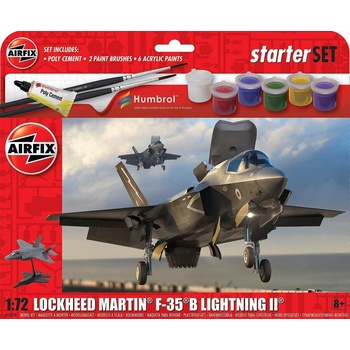 Airfix 1: 72 Американски изтребител Lockheed Martin F-35B Lightning II - Стартов комплект с 4 акрилни бои, лепило и четка (985510)