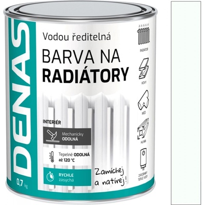 Denas Radiator barva na radiátory, rychleschnoucí, vodou ředitelná, 0100 bílá, 700 g – Sleviste.cz