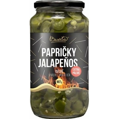 Bassta Papričky Jalapenos Extra pálivé krájené v nálevu z viného octa 907 g