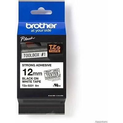 Brother originál páska do tlačiarne štítkov, Brother, TZE-S231, čierny tlač/biely podklad, laminovaná, 8m, 12mm, extrémne adhezívn