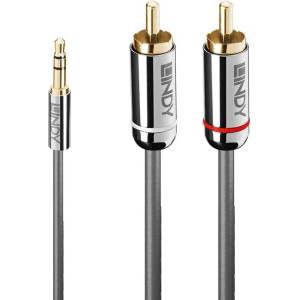 Lindy Кабел Lindy LNY-35335, от 3.5mm жак(м) към 2x RCA чинч(m), 3m, сив (LNY-35335)