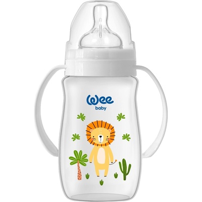 Wee Baby Шише за хранене с дръжки Wee Baby - Safari, PP, 250 ml, лъв (484)