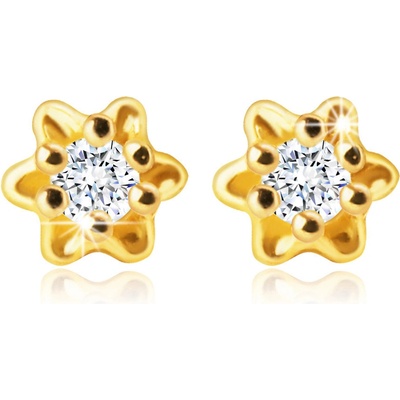 Šperky eshop diamantové ze zlata drobný květ s čirým briliantem puzetky BT506.25