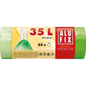 Alufix Vrecia na odpadky zaťahovacie HDPE 35 l 14µm 25 ks zelené