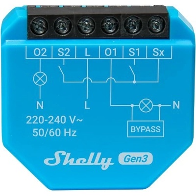Shelly Смарт реле Shelly - 2L Gen3, двуканално, без нула, синьо (3800235261644)