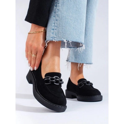 W. Potocki Trendy mokasíny černé dámské na plochém podpatku
