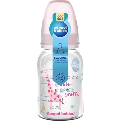 Canpol Babies láhev s potiskem Afrika žirafa růžová 120ml