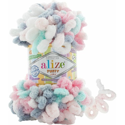 Alize příze Puffy color 6529 růžová, mintová, šedá, bílá