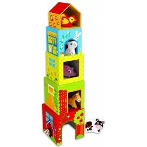 Tooky Toy Tooky Toy: Кула с кубчета на ферма с дървени животинки (TKF053)