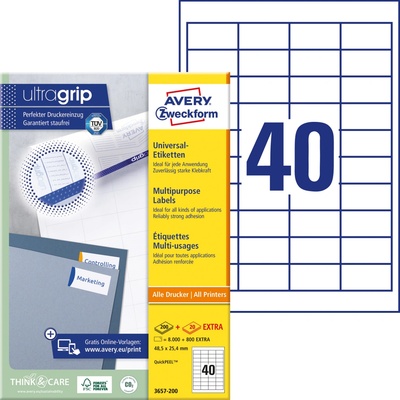 AVERY ZWECKFORM QuickPEEL 48,5x25,4 mm 40 etiket 100 listů Univerzální etikety A4 bílé